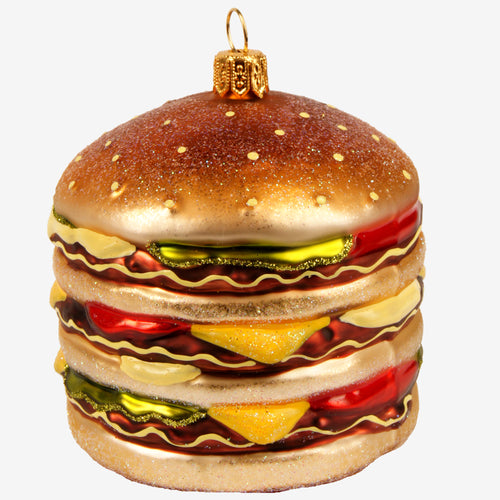 john derian Big Burger Ornament Add to cart All Holiday ornaments and items are final sale and are not eligible for return or exchange.  Details 3" H Glass Handblown in Poland Please note all ornaments and holiday items are n