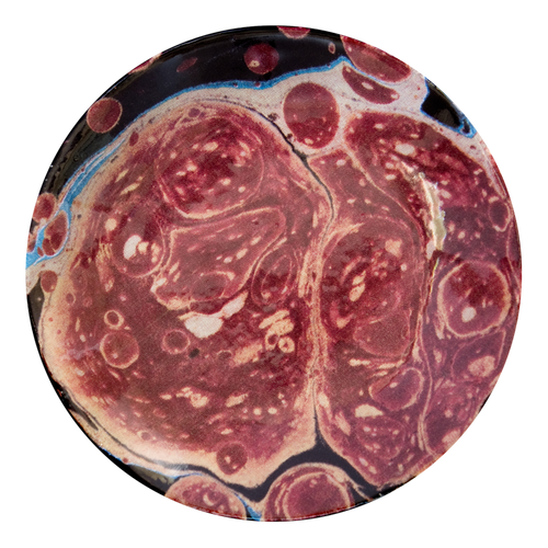 john derian Black Blue & Red Marble Plate (Saucer) Add to cart Soucoupe Marbre Marron Details 5.25" Round x 0.5" Deep Glazed terracotta Marble pattern and color may vary from piece to piece Made in Paris Care Dishwasher safe on