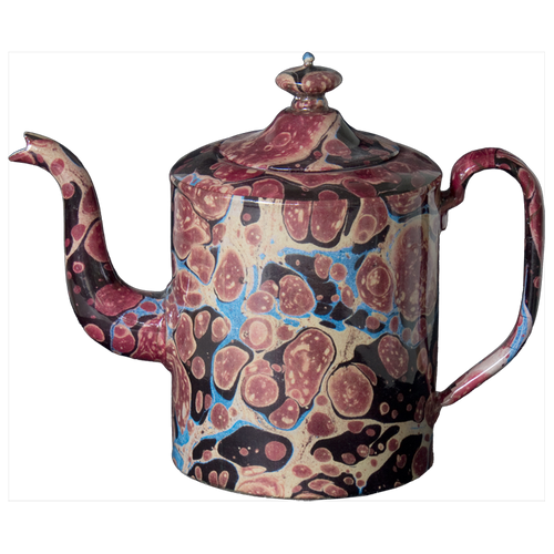 john derian Black Blue & Red Marble Teapot- Large Add to cart Théière Marbre Noir Bleu Rouge 12" Wide x 6" Diameter9" HeightMarble pattern may vary from piece to piece.John Derian teamed up with Astier de Villatte to add his i