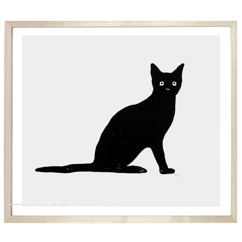 john derian Black Cat with Flat Tail 12 x 14" Linocut Print