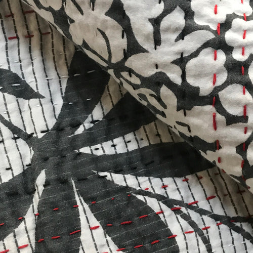 John Derian Black & Red Newly Printed Queen Bedcover Newly Printed Kantha Queen Bedcover