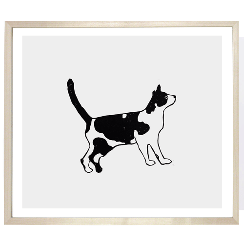 john derian Black & White Cat with Tail Up 12 x 14" Linocut Print