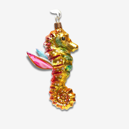 john derian Blue & Gold Seahorse Ornament Add to cart All Holiday ornaments and items are final sale and are not eligible for return or exchange.  Catch of the day Add a touch of the nautical charm to your holiday décor with t