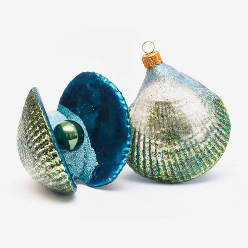 john derian Blue Oyster With Pearl Ornament Add to cart All Holiday ornaments and items are final sale and are not eligible for return or exchange.  Details Glass Handblown in Poland Please note all ornaments and holiday item