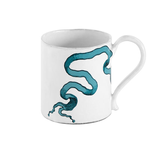 john derian Blue Ribbon Mug Add to cart Details 4.75" Diameter x 3.3" W x 3.6" H Glazed terracotta Made in Paris Care Dishwasher safe on a moderate wash cycle. Not microwave safe. John Derian teamed up with Astier de Villatte to