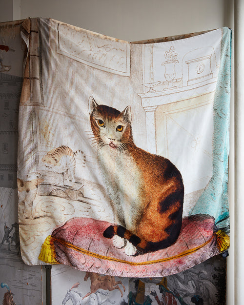 John Derian Calm Cat Silk Scarf Add To Cart Details 38" X 38" 100% Silk Crepe De Chine Made In Italy Care Dry Clean Only   Pulled from The Pages Of John Derian's Picture Book Timeless 18th And 19th Century Images Come to Lif
