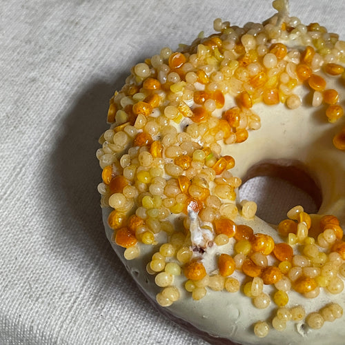 John Derian Ciambella White Frosting Doughnut Candle Add To Cart Details 4" Diameter Paraffin Wax Each Item Will Feature Unique Variations Made In Italy Care Remove All Paper Before Burning. Not Intended For Children.   Cereria