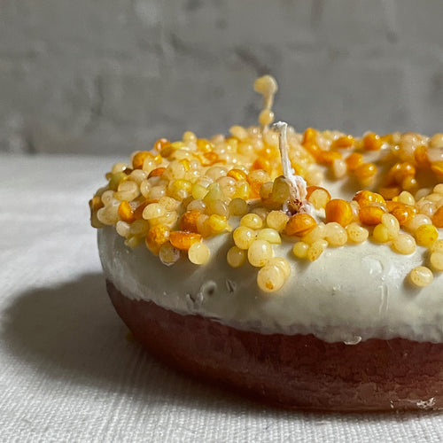 John Derian Ciambella White Frosting Doughnut Candle Add To Cart Details 4" Diameter Paraffin Wax Each Item Will Feature Unique Variations Made In Italy Care Remove All Paper Before Burning. Not Intended For Children.   Cereria