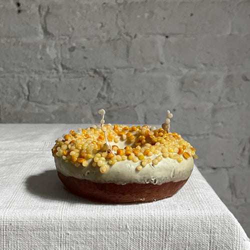 john derian Ciambella White Frosting Doughnut Candle Add to cart Details 4" Diameter Paraffin Wax Each item will feature unique variations Made in Italy Care Remove All Paper Before Burning. Not intended for children.   Cereria