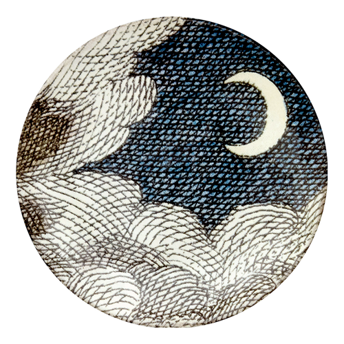 john derian Cloud & Crescent Moon Saucer Add to cart Soucoupe Nuage & Croissant de Lune Details 4.5" Diameter x .5" Deep Glazed terracotta Made in Paris Care Dishwasher safe on a moderate wash cycle. Not microwave safe. John Der