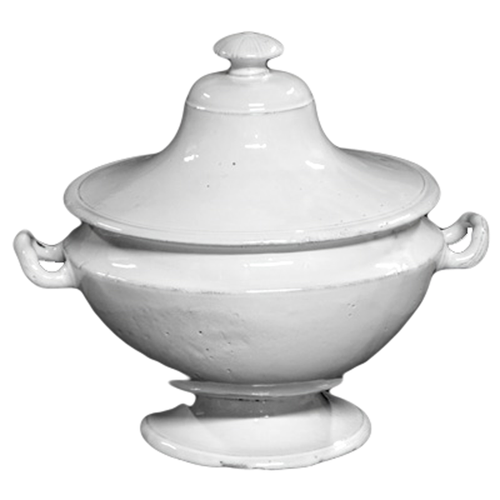 john derian Colbert Large Tureen Add to cart Soupière Details 15" L x 11.8" W x 12.6" H Black Terra Cotta with White Enameled Glaze Each item will feature unique variations Made in Paris Care Dishwasher safe on a moderate wa