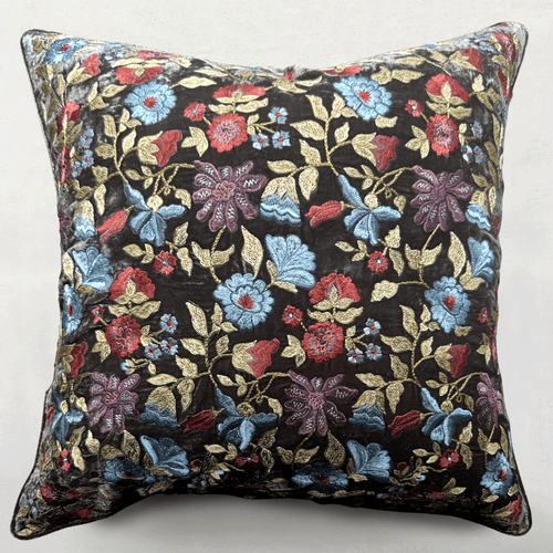 John Derian Connie Embroidered Silk Velvet Cushion In Graphite 16" X 16" - $388.00 20" X 20" - $534.00 24" X 24 - $686.00