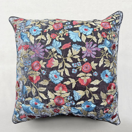 john derian Connie Embroidered Silk Velvet Cushion in Graphite 16" x 16" - $388.00 20" x 20" - $534.00 24" x 24 - $686.00