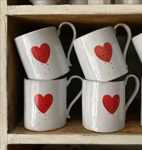 John Derian Crying Heart Mug Add To Cart Tasse Cri Du Coeur Details 3" Diameter X 5" W X 4" H Glazed Terracotta Made In Paris Care Dishwasher Safe On A Moderate Wash Cycle. Not Microwave Safe. John Derian Teamed Up With Astier