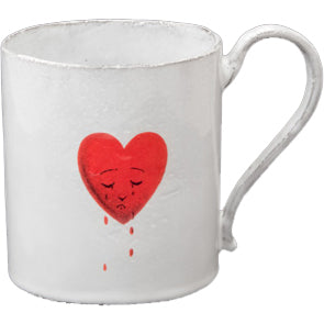 john derian Crying Heart Mug Add to cart Tasse Cri du Coeur Details 3" Diameter x 5" W x 4" H Glazed terracotta Made in Paris Care Dishwasher safe on a moderate wash cycle. Not microwave safe. John Derian teamed up with Astier