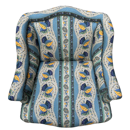 John Derian Custom Bog Chair In Décors Barbares Casse-noisette Blue Fabric Custom Furniture