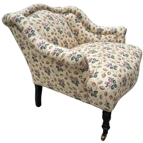 John Derian Custom Bog Chair In Décors Barbares Le Groseilles Purple & Green Fabric Custom Furniture