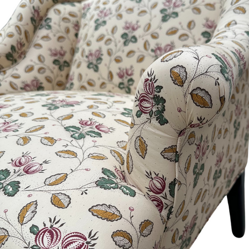 John Derian Custom Bog Chair In Décors Barbares Le Groseilles Purple & Green Fabric Custom Furniture