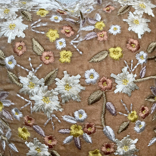 John Derian Czarina Silk Velvet Cushion In Taupe Add To Cart Details16" X 16" Each Item Will Feature Unique Variations Call Dry Goods Shop For Additional Sizes Embroidered In India And Finished In Germany. Down Insert Included C