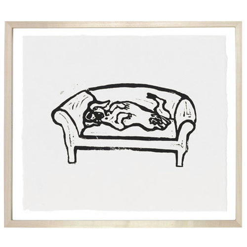 john derian Dachshund on Sofa 12 x 14" Linocut Print