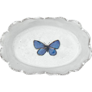 john derian Dark Blue Butterfly Dish Add to cart Coupelle Papillon Bleu Fonce4" x 2.5"1" DeepJohn Derian teamed up with Astier de Villatte to add his iconic imagery to their classic white tableware. The 19th-century inspired pat