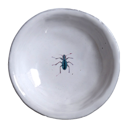 john derian Deep Small Beetle Dish Add to cart Soucoupe Creuse Coleoptere Details 4.5" Diameter x 1" Deep Glazed terracotta Made in Paris Care Dishwasher safe on a moderate wash cycle. Not microwave safe. Image Orgin Watercolor