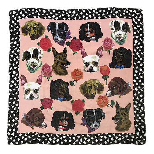 john derian "Dogs" Silk Scarf Add to cart Details 38" x 38" Each item will feature unique variations Made in Italy Care Dry clean only   Whether it's a silk scarf a painted sculpture a bag or a pillow French painter Nathalie L