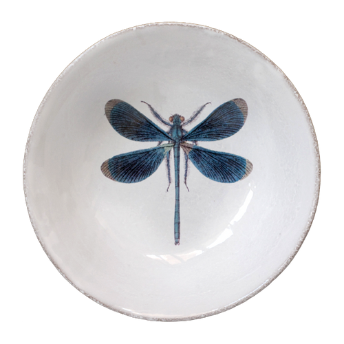 john derian Dragonfly Bowl Add to cart Assiette Libellule Details 6.5" Diameter x 2" Deep Glazed terracotta Made in Paris Care Dishwasher safe on a moderate wash cycle. Not microwave safe. Image Origin 19th century. John Derian