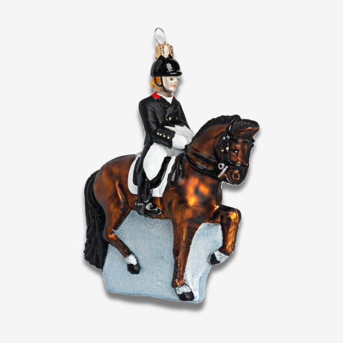 john derian Dressage Horse Ornament Add to cart A graceful tribute to equestrian elegance: this Dressage Horse Ornament features a beautifully detailed horse in a poised stance adorned with a classic saddle and bridle. All Holid