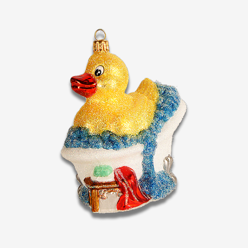 john derian Ducky Bubble Bath Ornament Add to cart “Rubber ducky you’re the one…” Brighten up your holiday decor with this whimsical Ducky Bubble Bath Ornament Featuring a cheerful yellow rubber duck floating among fluff