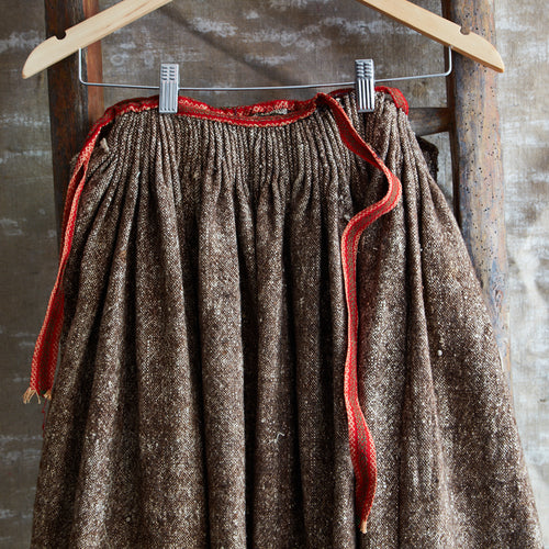 John Derian Early 19th Century French Skirt (No.3) Add To Cart Details Approx. Waist: 24"  Length: 32" Tie closure Wool C. 1800 - 1820 France Please Note That Vintage Items Will Embrace Unique Variations Such As Stains  rips
