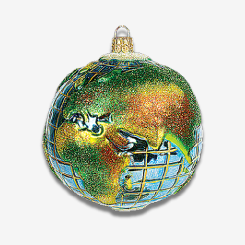 john derian Earth Globe Ornament Add to cart A symbol of adventure for your tree: this Earth Globe Ornament beautifully depicts the world with vibrant colors and intricate details of continents and oceans. All Holiday ornaments