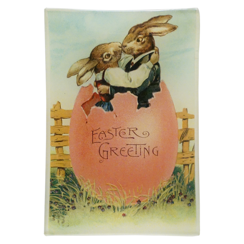 john derian Easter Greeting (Embracing Rabbits) 4.5 x 6.5" Mini-Tray
