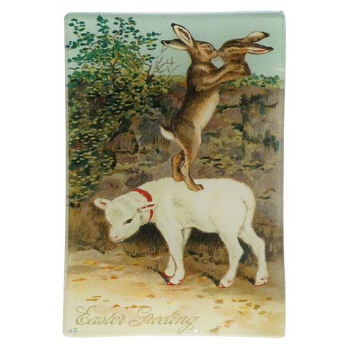 john derian Easter Greeting (Kissing Rabbits) 4.5 x 6.5" Mini-Tray