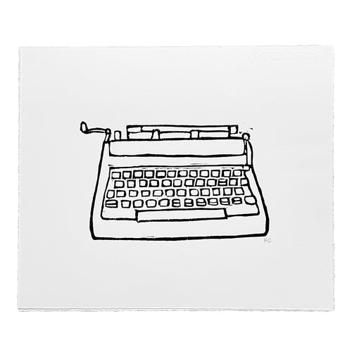 john derian Electric Typewriter Ready to Ship Linocut
