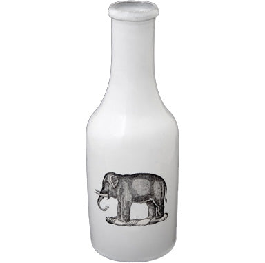 john derian Elephant Bottle Vase Add to cart Vase en Bouteille Elephant Details 3" W x 9" H Glazed terracotta Made in Paris Care Dishwasher safe on a moderate wash cycle. Not microwave safe. Image Origin Watercolor USA c. 1820.
