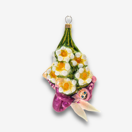 john derian Elf Under Flower Bouquet Ornament Add to cart All Holiday ornaments and items are final sale and are not eligible for return or exchange.  With its whimsical details this eccentric gnome perched under a flower ornam