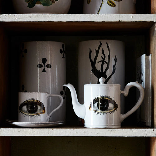 John Derian Eye Teapot Add To Cart Details 8.3" W X 3.9" Diameter X 5.1" H Glazed Terracotta Made In Paris Care Dishwasher Safe On A Moderate Wash Cycle. Not Microwave Safe. John Derian Teamed Up With Astier De Villatte To Add H