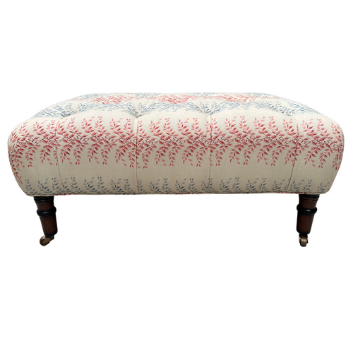 John Derian Field Ottoman In Décors Barbares Rayures Datcha Red & Beige Fabric Custom Furniture