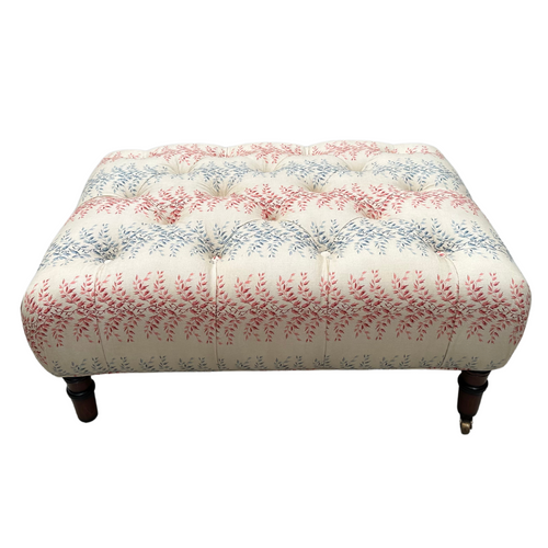 john derian Field Ottoman in Décors Barbares Rayures Datcha Red & Beige Fabric Custom Furniture