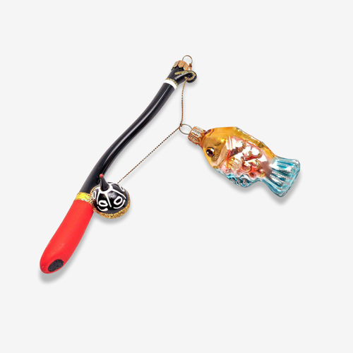 john derian Fishing Rod With Fish Fish Ornament Add to cart All Holiday ornaments and items are final sale and are not eligible for return or exchange.  Catch of the day Add a touch of the nautical charm to your holiday décor
