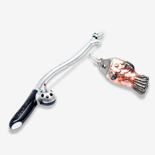 john derian Fishing Rod With Fish Ornament Add to cart All Holiday ornaments and items are final sale and are not eligible for return or exchange.  Catch of the day Add a touch of the nautical charm to your holiday décor with