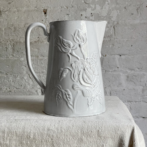 John Derian Fleur Pitcher Add To Cart Pichet 8.1" W X 6.1" L X 8.5" H Black Terra Cotta With White Enameled Glaze Each Item Will Feature Unique Variations Made In Paris Care Dishwasher Safe On A Moderate Wash Cycle. Not Micro