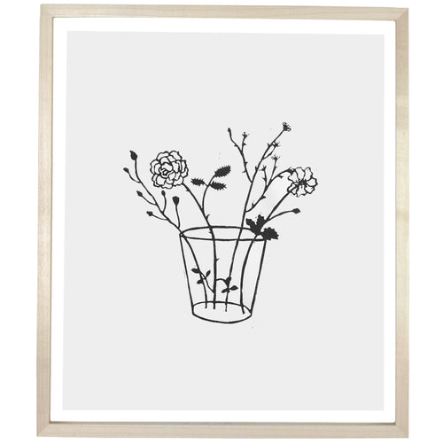john derian Flowers in Glass Tumbler 2 12 x 14" Linocut Print