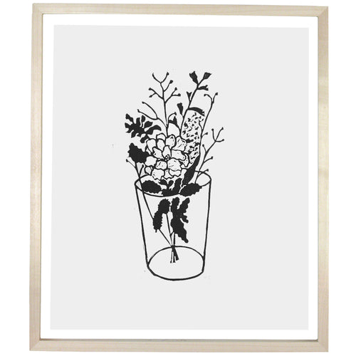 john derian Flowers in Glass Tumbler 3 12 x 14" Linocut Print