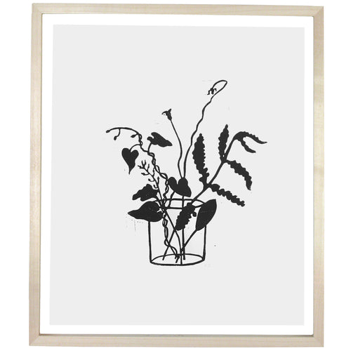 john derian Flowers in Glass Tumbler 4 12 x 14" Linocut Print