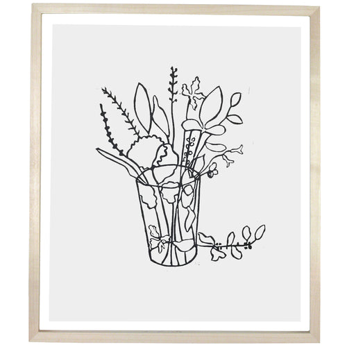 john derian Flowers in Glass Tumbler 5 12 x 14" Linocut Print