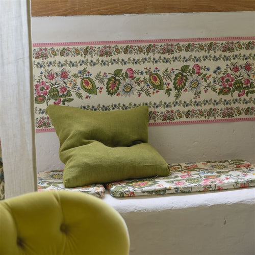 John Derian Folk Flower Wide Border Parchment Wallpaper