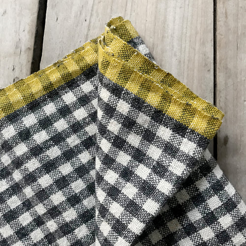 John Derian Gingham Tea Towel In Grey & Dijon Add To Cart Details 30" X 20" 100% Hand-Spun Linen Made In India Care Machine Wash Cold Gentle Cycle Tumble Dry. Do Not Bleach.   Caravan A Celebrated Home And Lifestyle Brand Embo