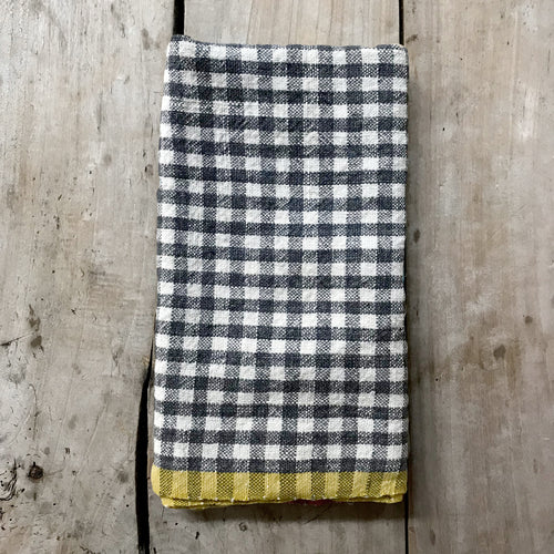 john derian Gingham Tea Towel in Grey & Dijon Add to cart Details 30" x 20" 100% Hand-Spun Linen Made in India Care Machine wash cold Gentle cycle Tumble dry. Do not Bleach.   Caravan a celebrated home and lifestyle brand embo